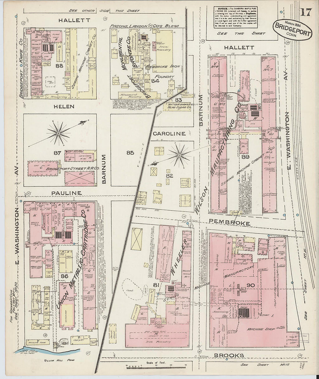 This old map of Bridgeport, Fairfield County, Connecticut was created by Sanborn Map Company in 1884