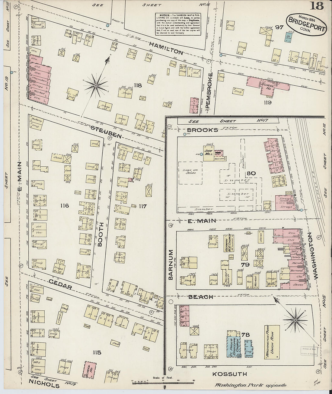 This old map of Bridgeport, Fairfield County, Connecticut was created by Sanborn Map Company in 1884