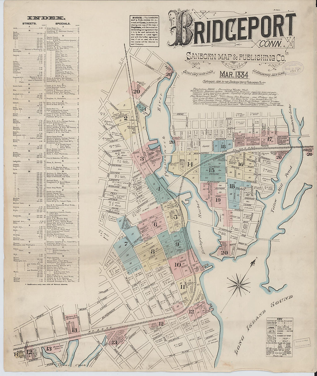 This old map of Bridgeport, Fairfield County, Connecticut was created by Sanborn Map Company in 1884