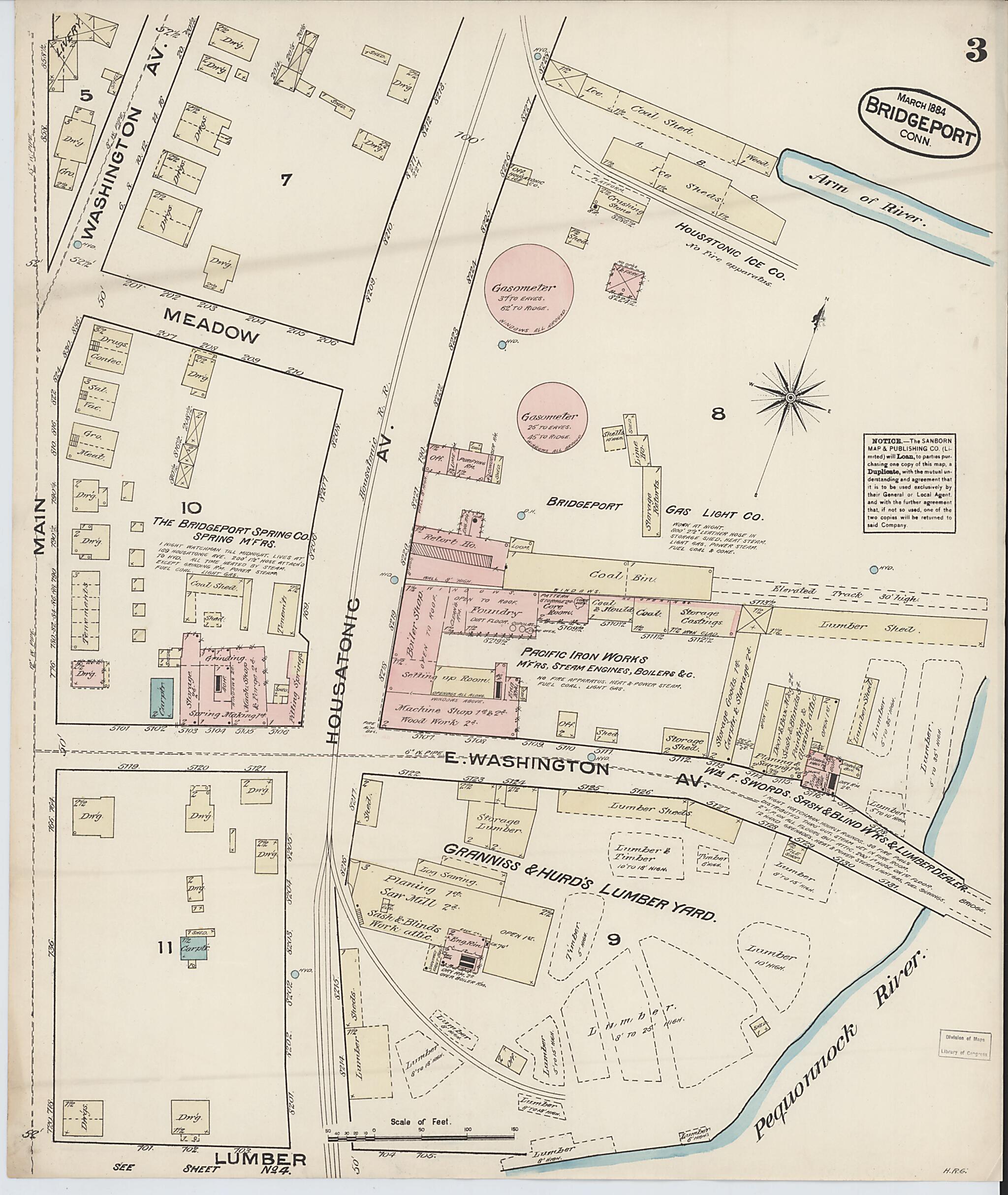 This old map of Bridgeport, Fairfield County, Connecticut was created by Sanborn Map Company in 1884