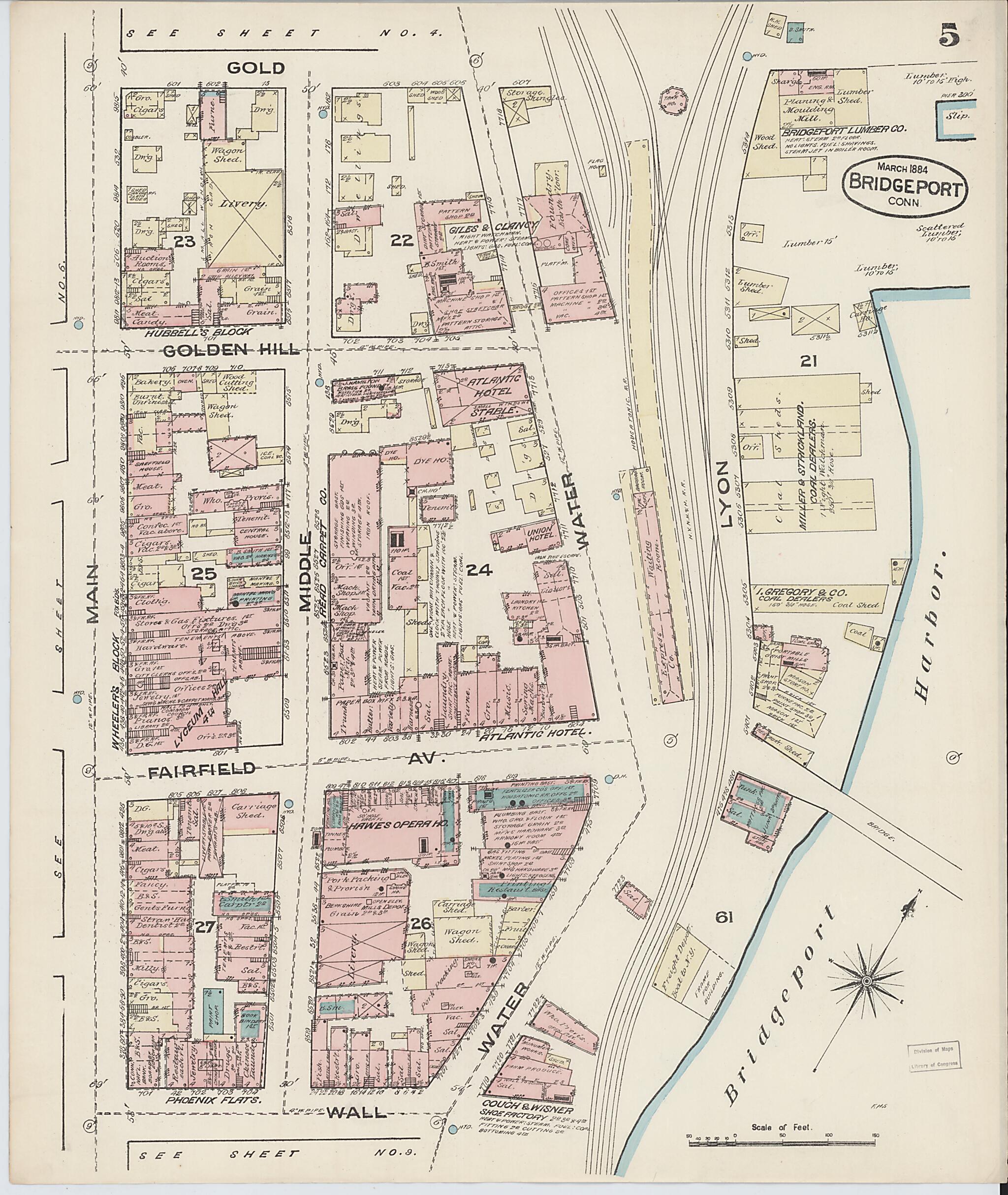 This old map of Bridgeport, Fairfield County, Connecticut was created by Sanborn Map Company in 1884