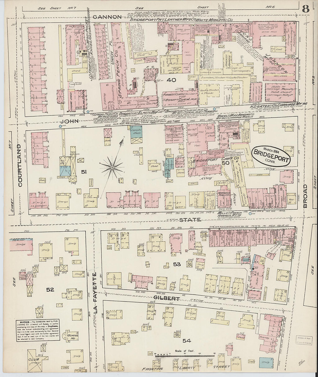 This old map of Bridgeport, Fairfield County, Connecticut was created by Sanborn Map Company in 1884
