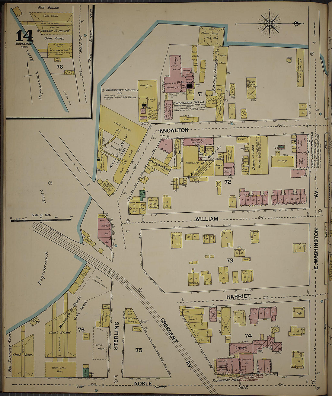 This old map of Bridgeport, Fairfield County, Connecticut was created by Sanborn Map Company in 1889