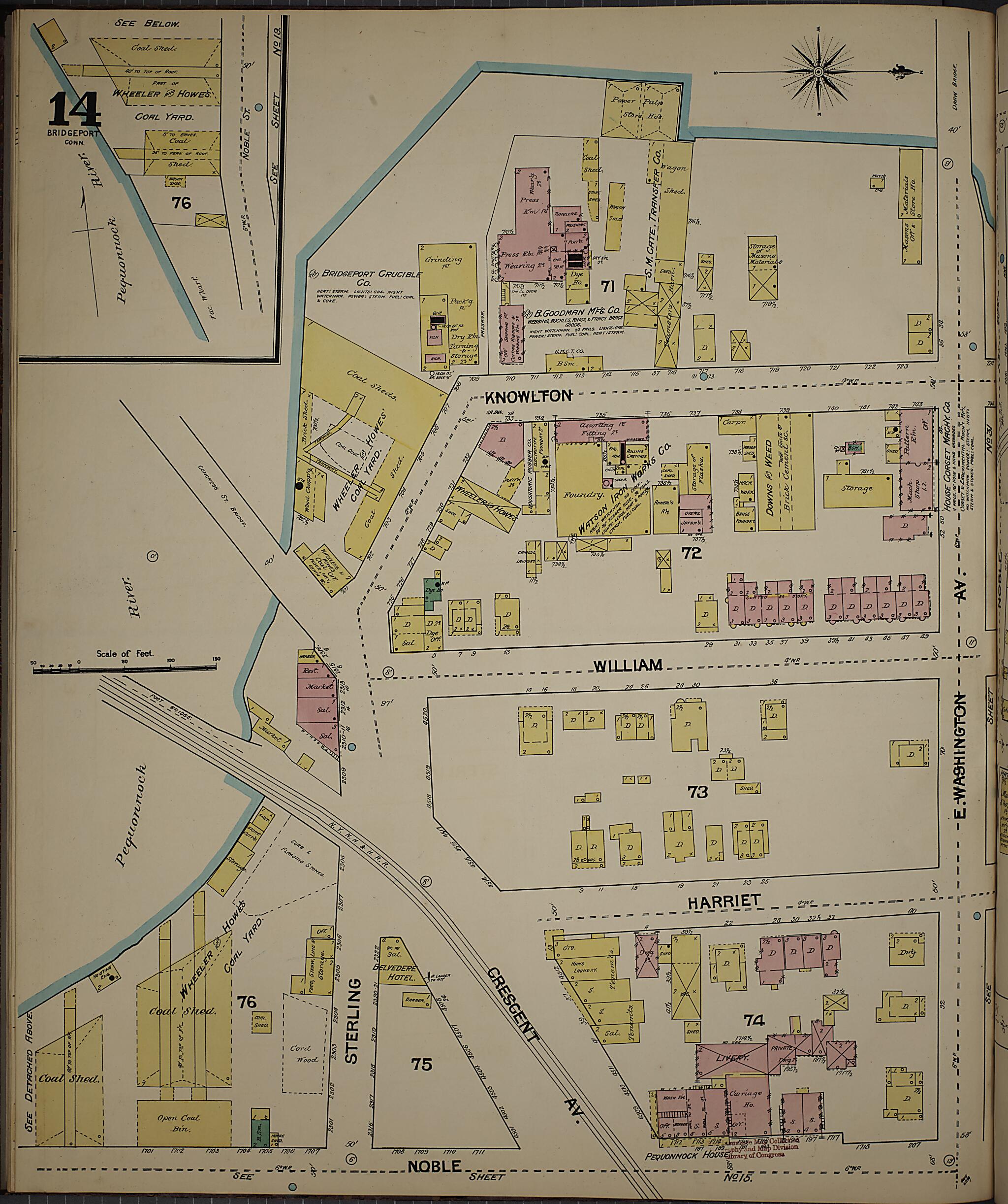 This old map of Bridgeport, Fairfield County, Connecticut was created by Sanborn Map Company in 1889