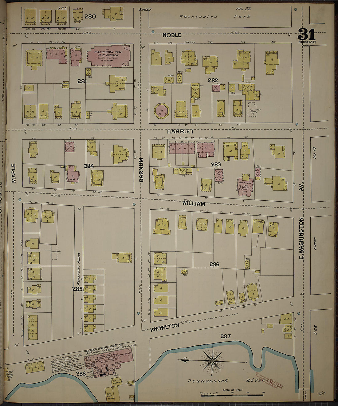 This old map of Bridgeport, Fairfield County, Connecticut was created by Sanborn Map Company in 1889