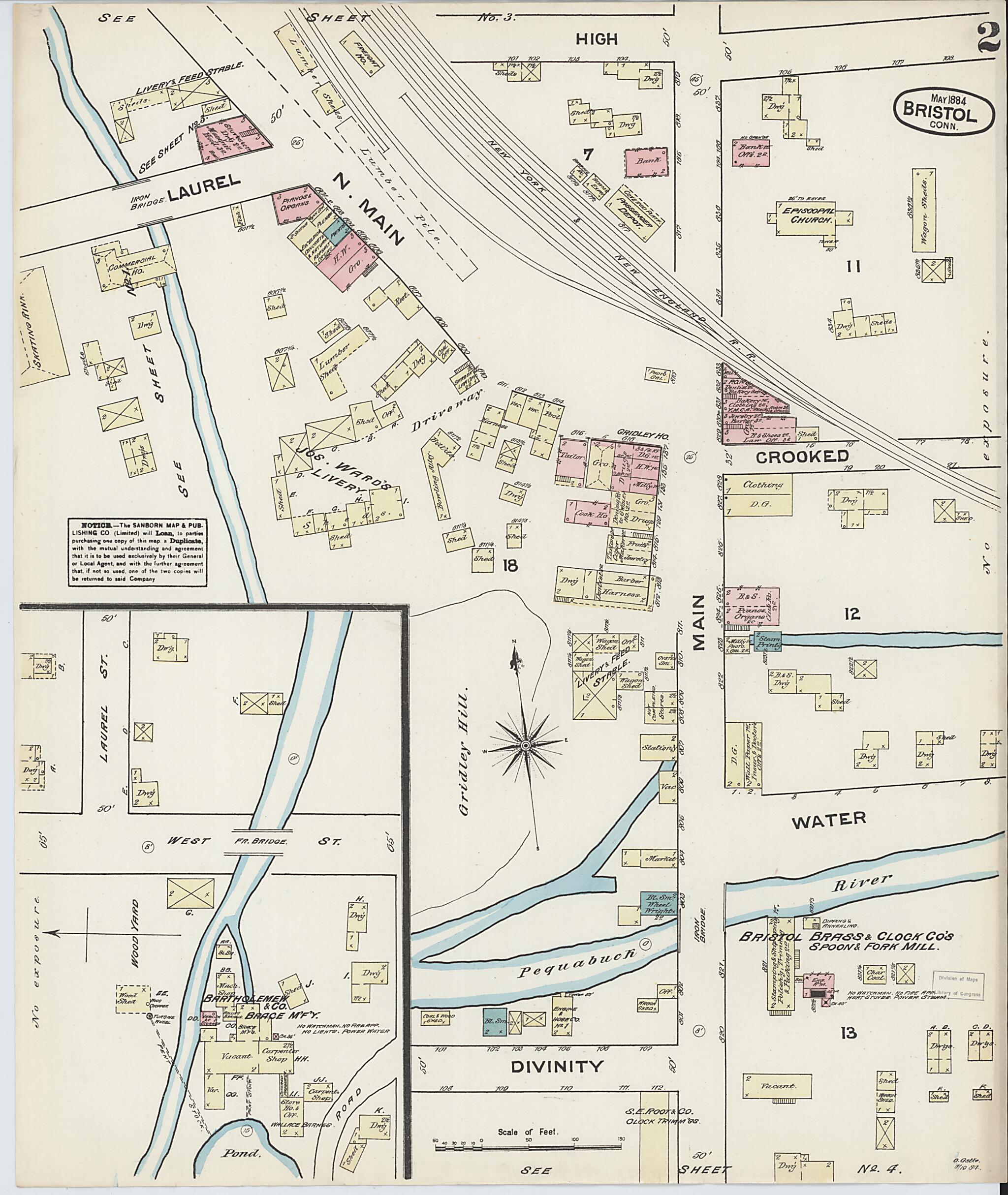 This old map of Bristol, Hartford County, Connecticut was created by Sanborn Map Company in 1884