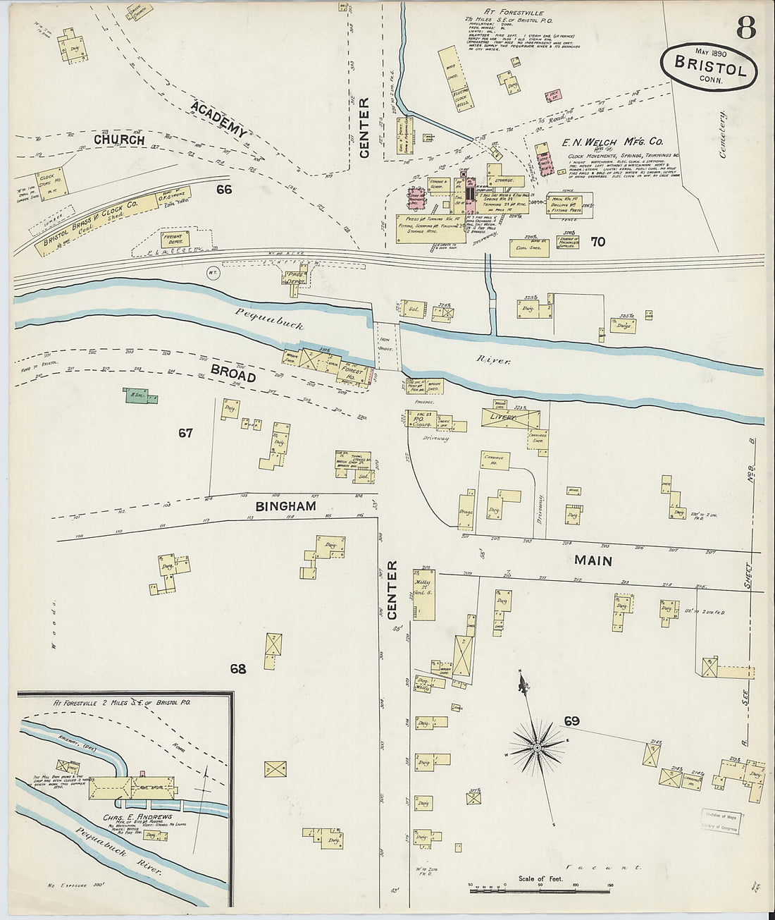 This old map of Forestville, Hartford County, Connecticut was created by Sanborn Map Company in 1890