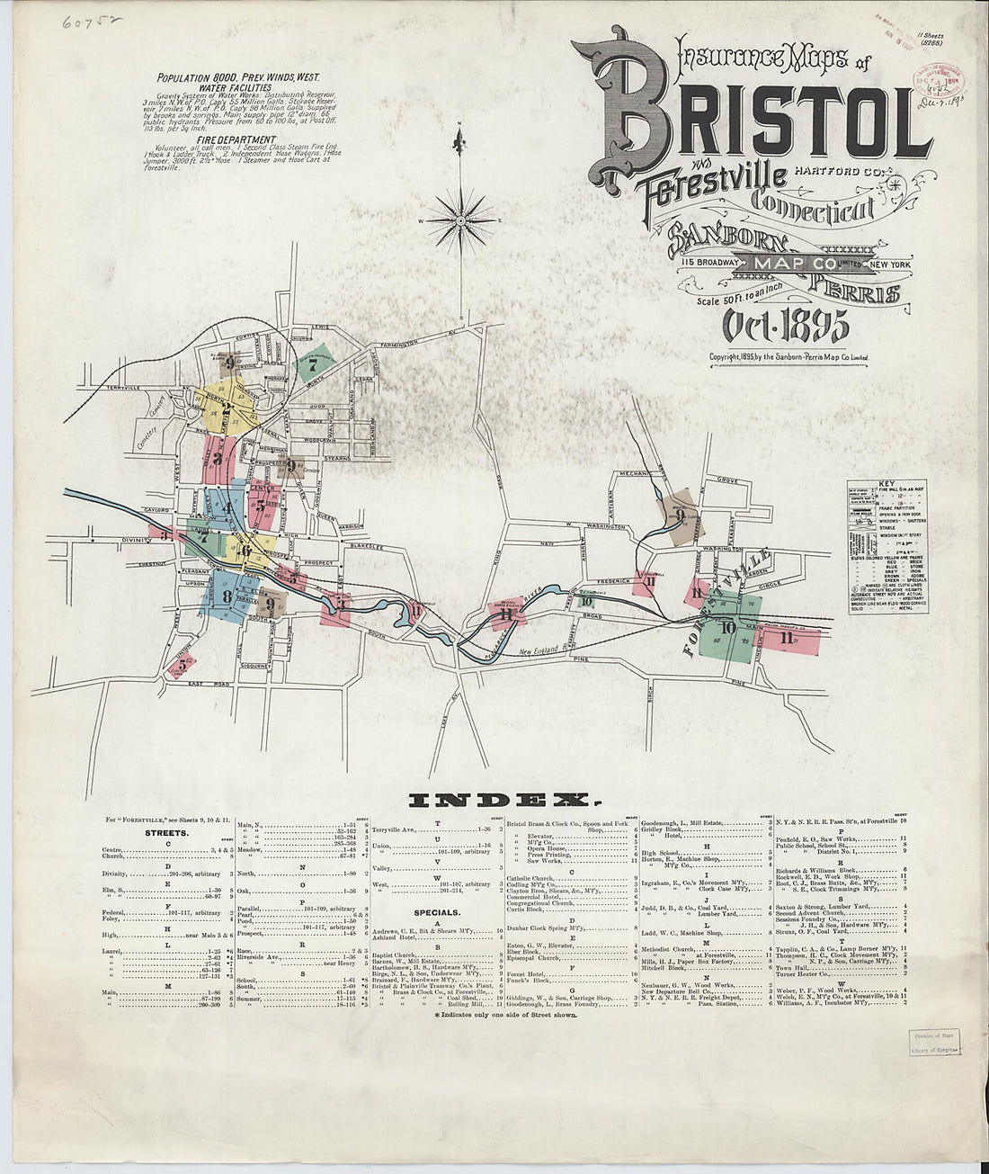 This old map of Forestville, Hartford County, Connecticut was created by Sanborn Map Company in 1895