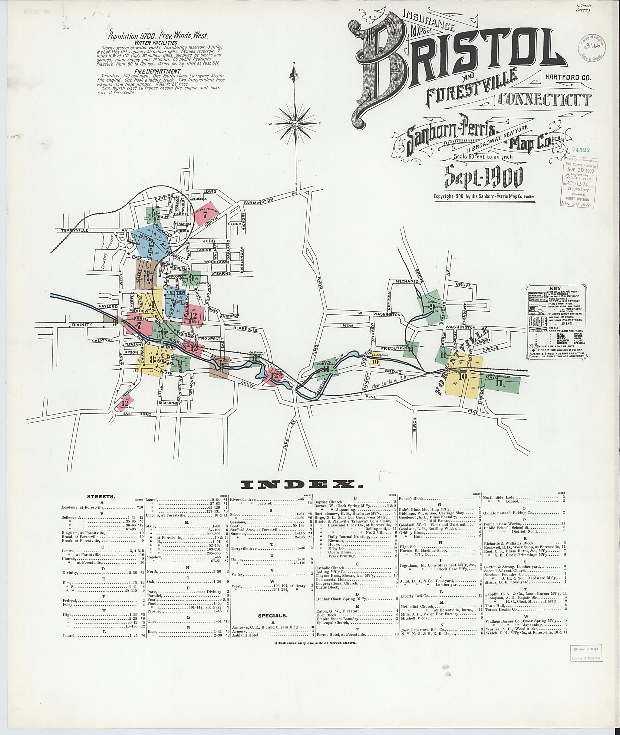 This old map of Forestville, Hartford County, Connecticut was created by Sanborn Map Company in 1900