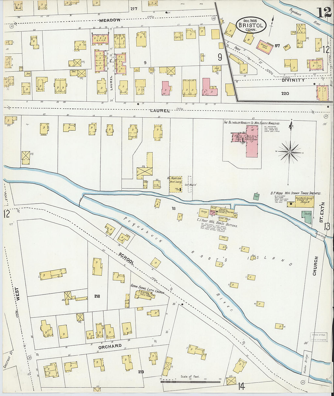 This old map of Bristol, Hartford County, Connecticut was created by Sanborn Map Company in 1905