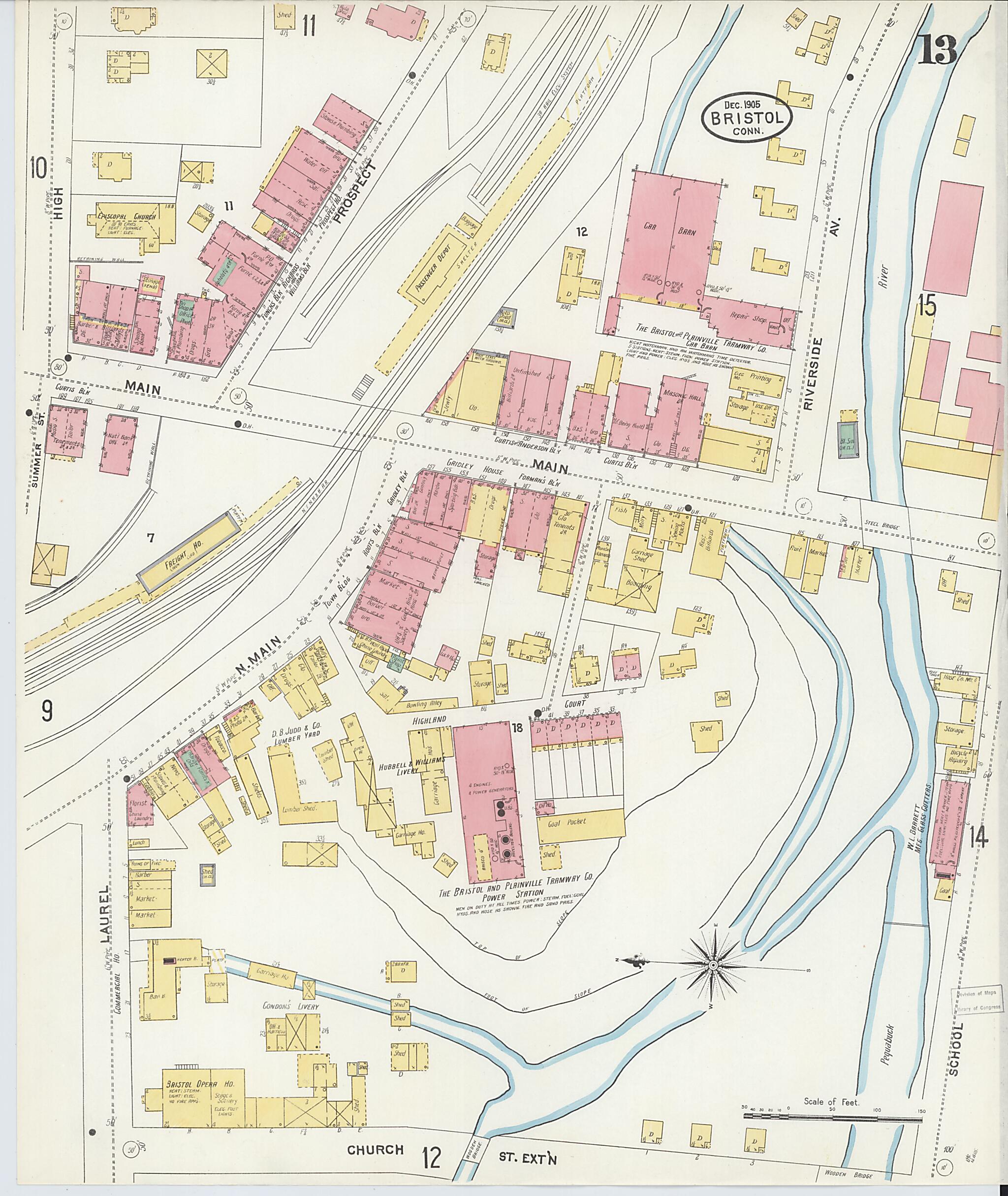 This old map of Bristol, Hartford County, Connecticut was created by Sanborn Map Company in 1905