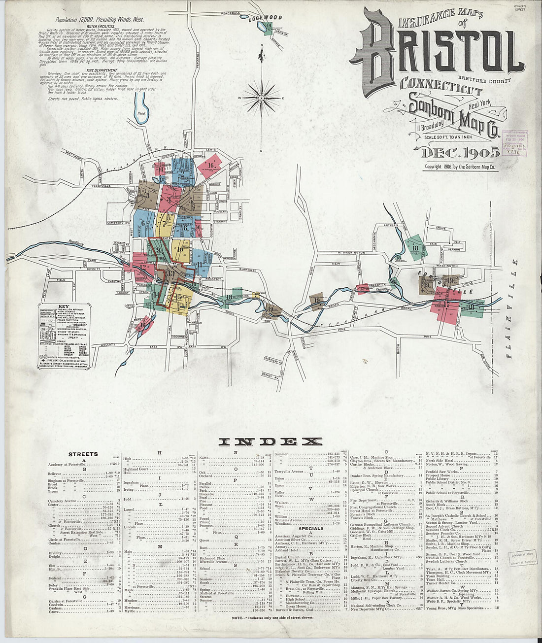 This old map of Bristol, Hartford County, Connecticut was created by Sanborn Map Company in 1905