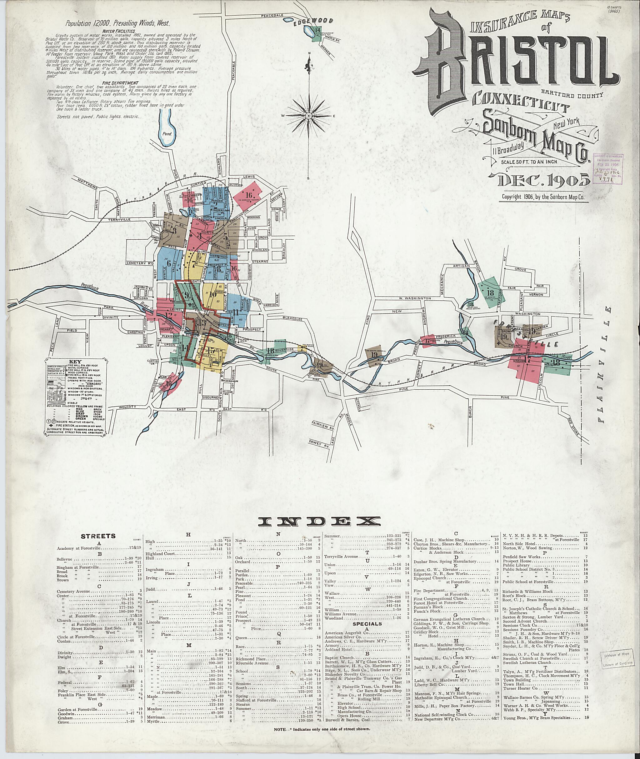 This old map of Bristol, Hartford County, Connecticut was created by Sanborn Map Company in 1905