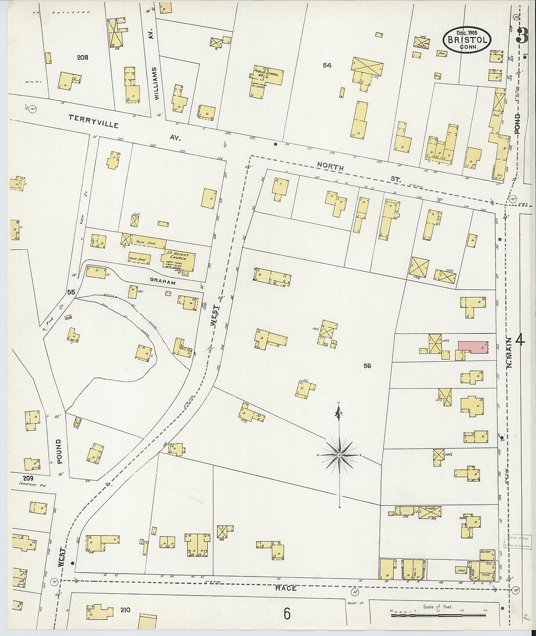 This old map of Bristol, Hartford County, Connecticut was created by Sanborn Map Company in 1905