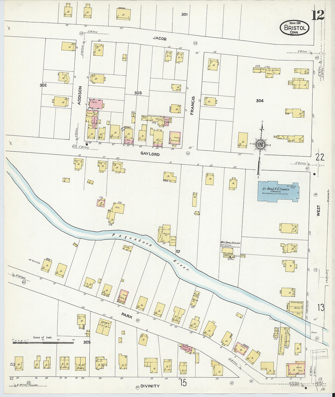 This old map of Bristol, Hartford County, Connecticut was created by Sanborn Map Company in 1911