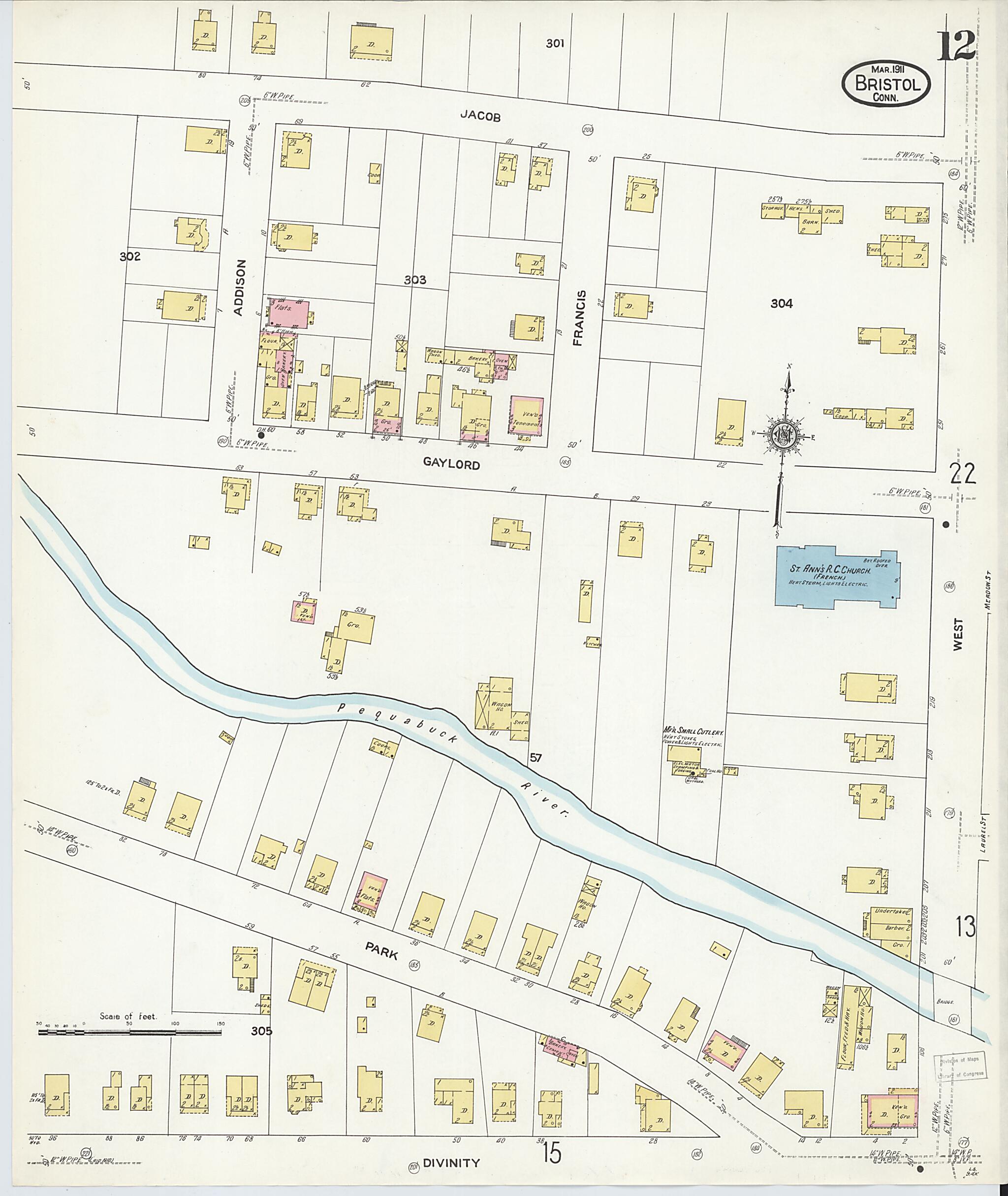 This old map of Bristol, Hartford County, Connecticut was created by Sanborn Map Company in 1911