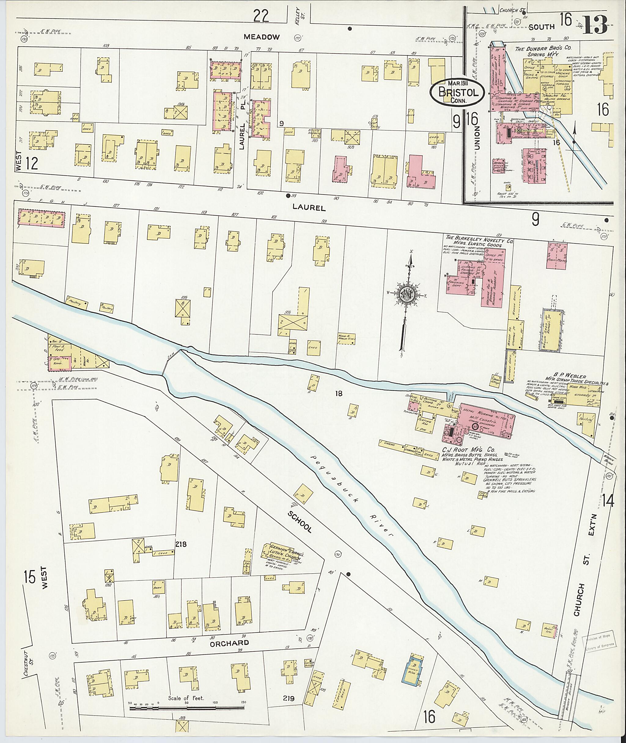 This old map of Bristol, Hartford County, Connecticut was created by Sanborn Map Company in 1911