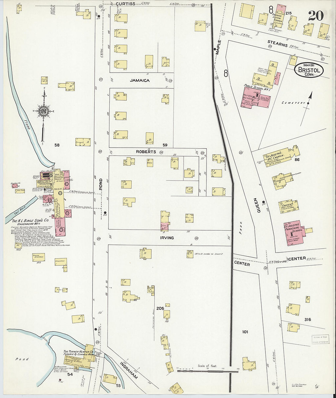 This old map of Bristol, Hartford County, Connecticut was created by Sanborn Map Company in 1911