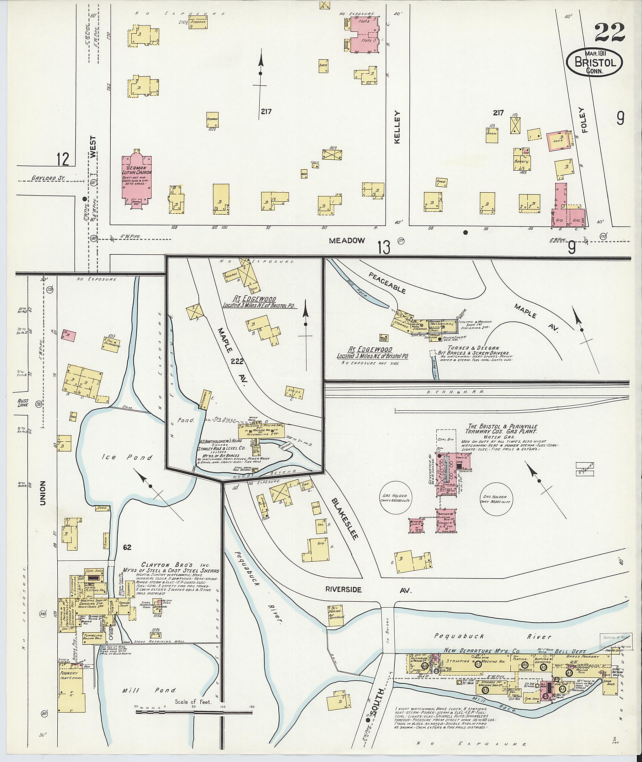 This old map of Bristol, Hartford County, Connecticut was created by Sanborn Map Company in 1911