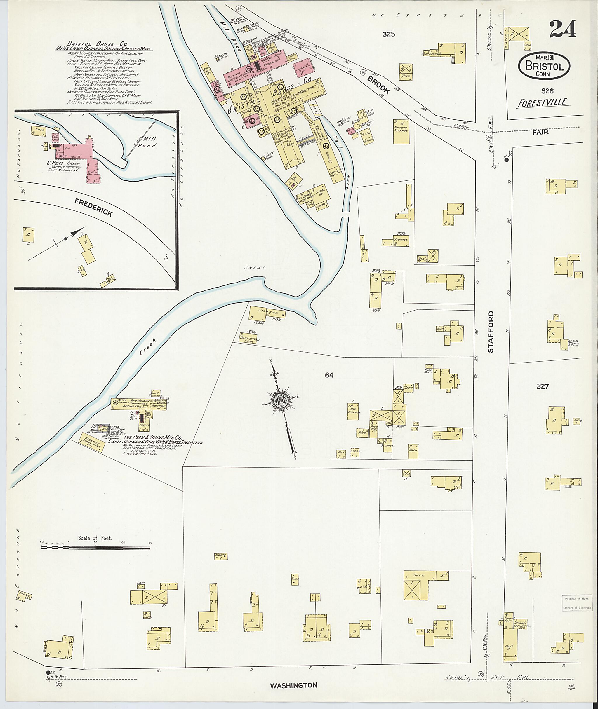 This old map of Bristol, Hartford County, Connecticut was created by Sanborn Map Company in 1911