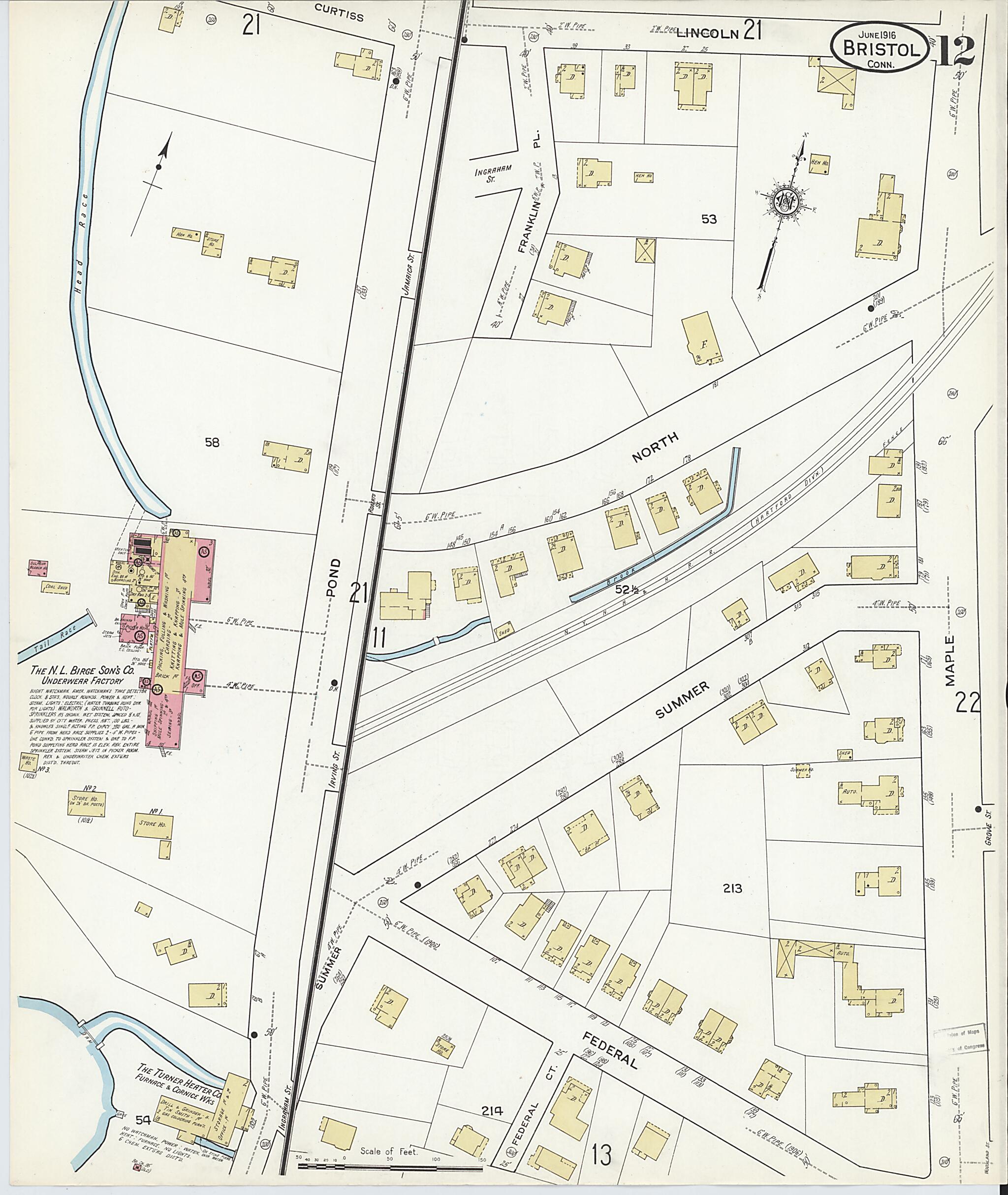 This old map of Bristol, Hartford County, Connecticut was created by Sanborn Map Company in 1916