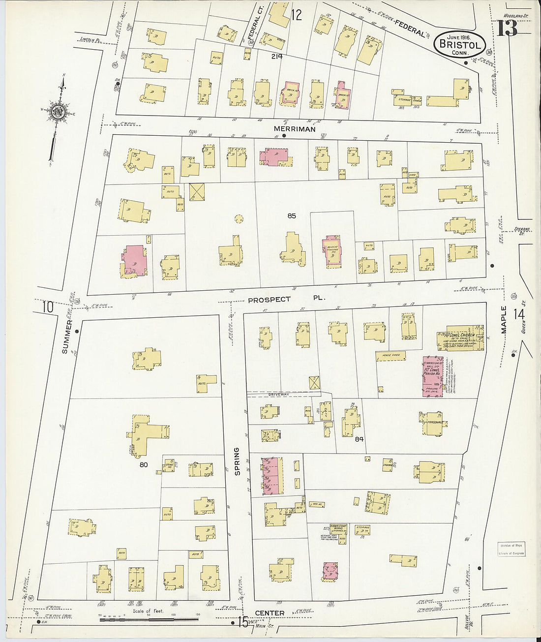 This old map of Bristol, Hartford County, Connecticut was created by Sanborn Map Company in 1916