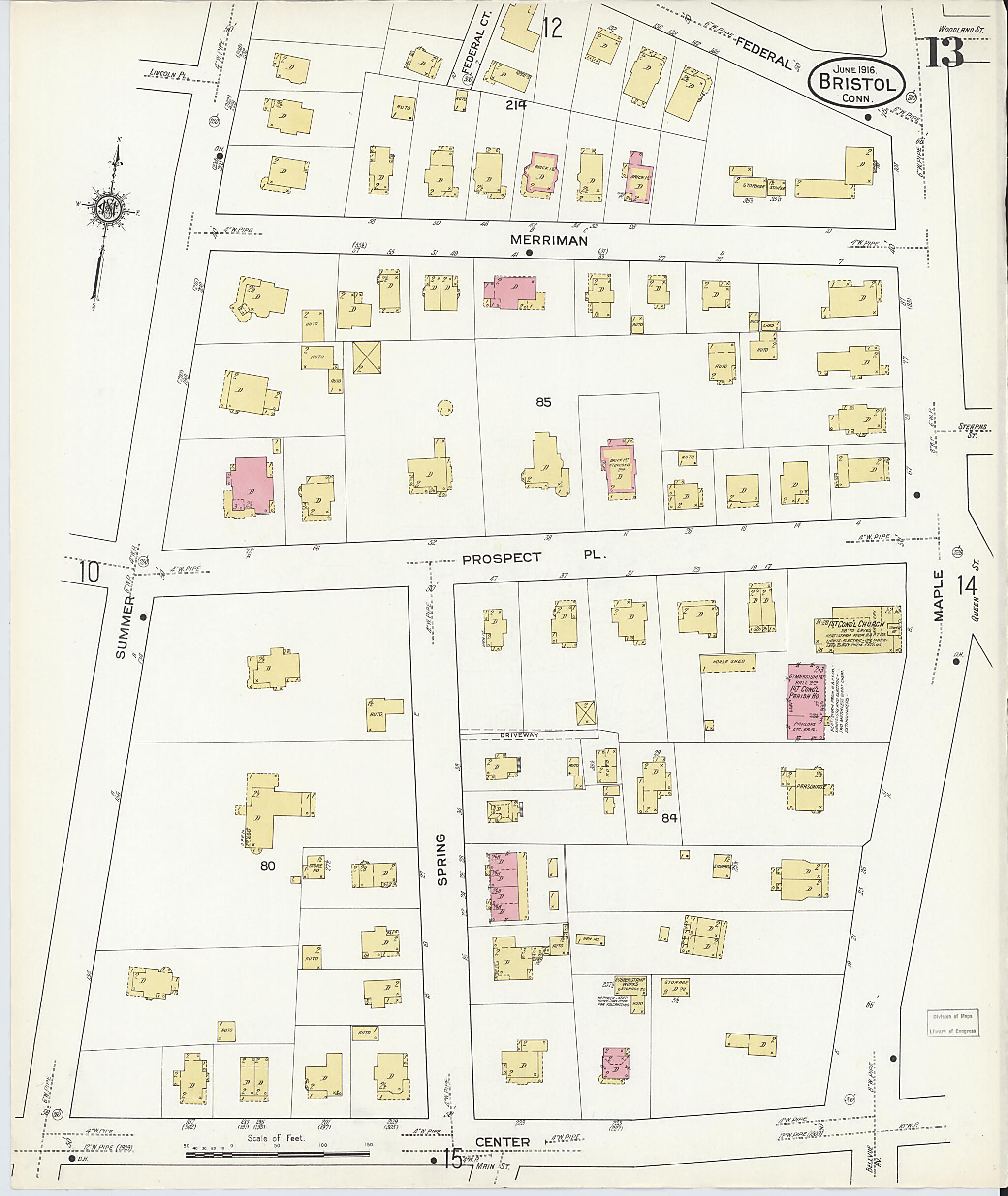 This old map of Bristol, Hartford County, Connecticut was created by Sanborn Map Company in 1916