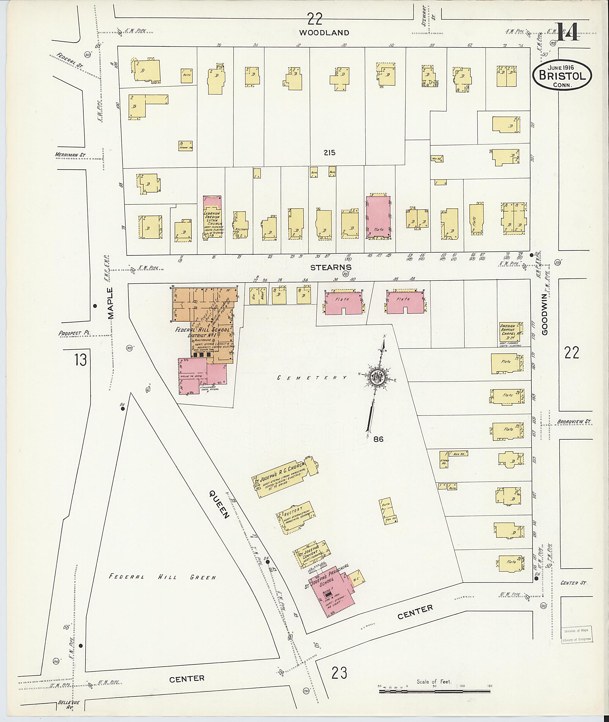 This old map of Bristol, Hartford County, Connecticut was created by Sanborn Map Company in 1916