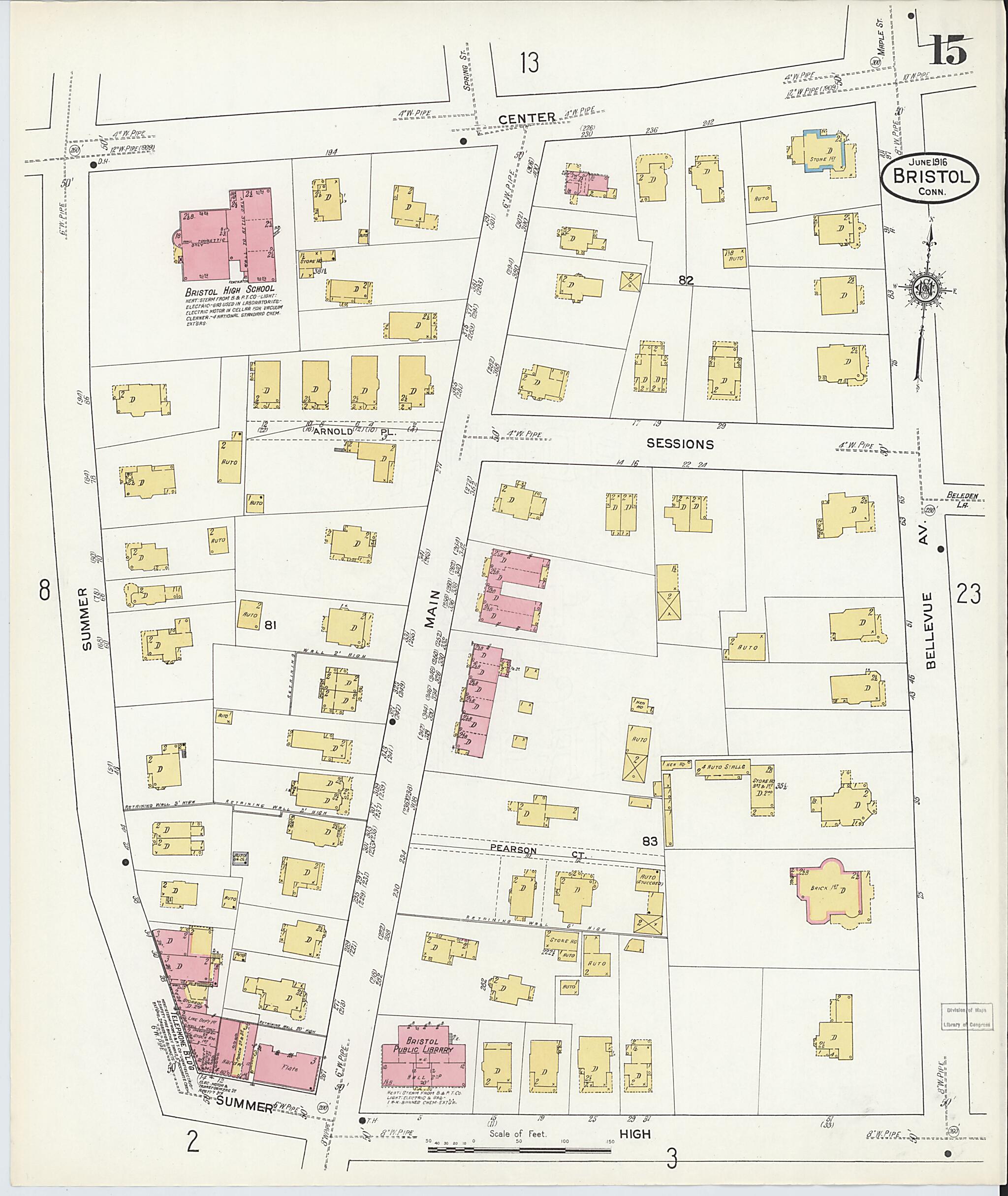 This old map of Bristol, Hartford County, Connecticut was created by Sanborn Map Company in 1916
