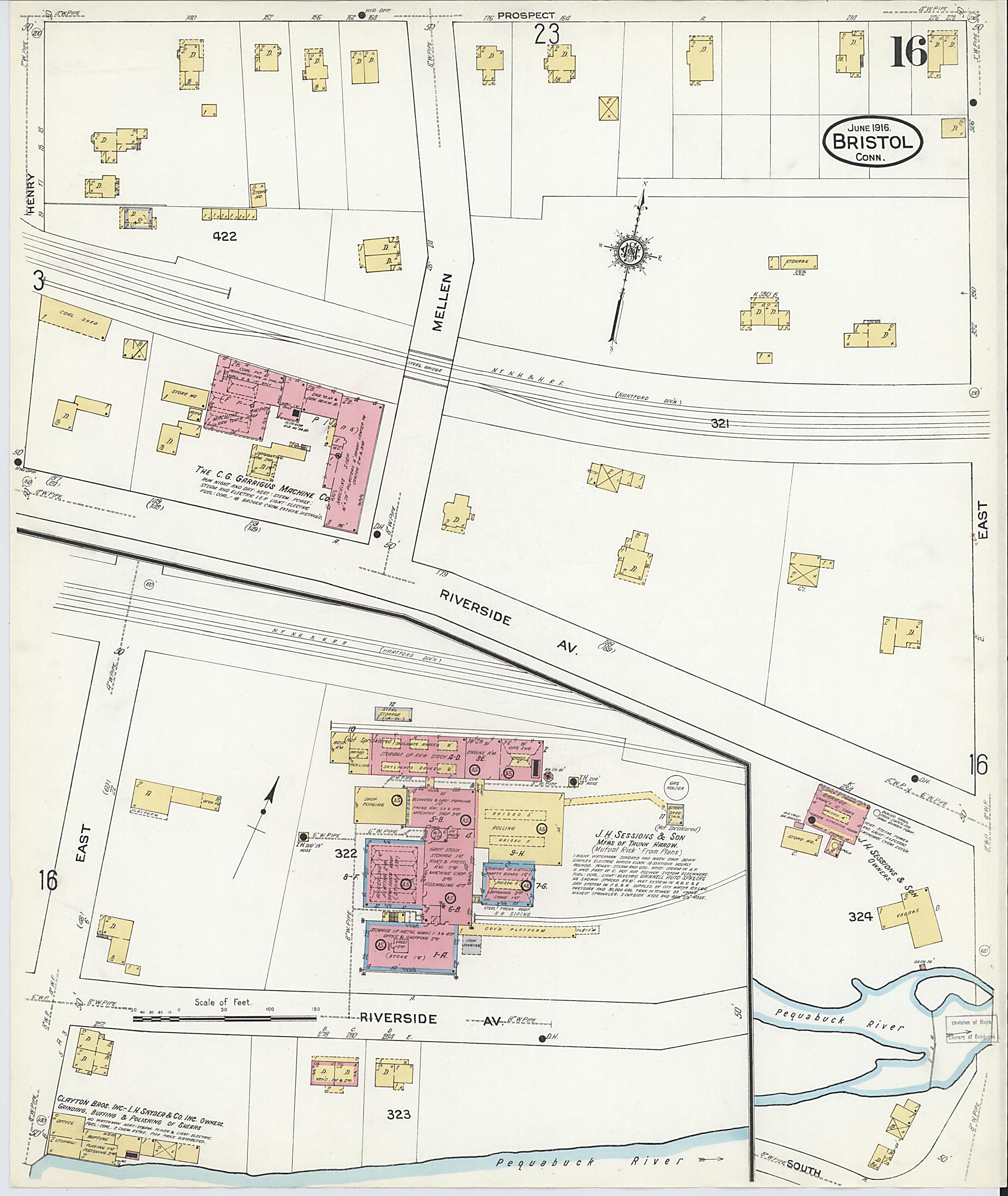 This old map of Bristol, Hartford County, Connecticut was created by Sanborn Map Company in 1916