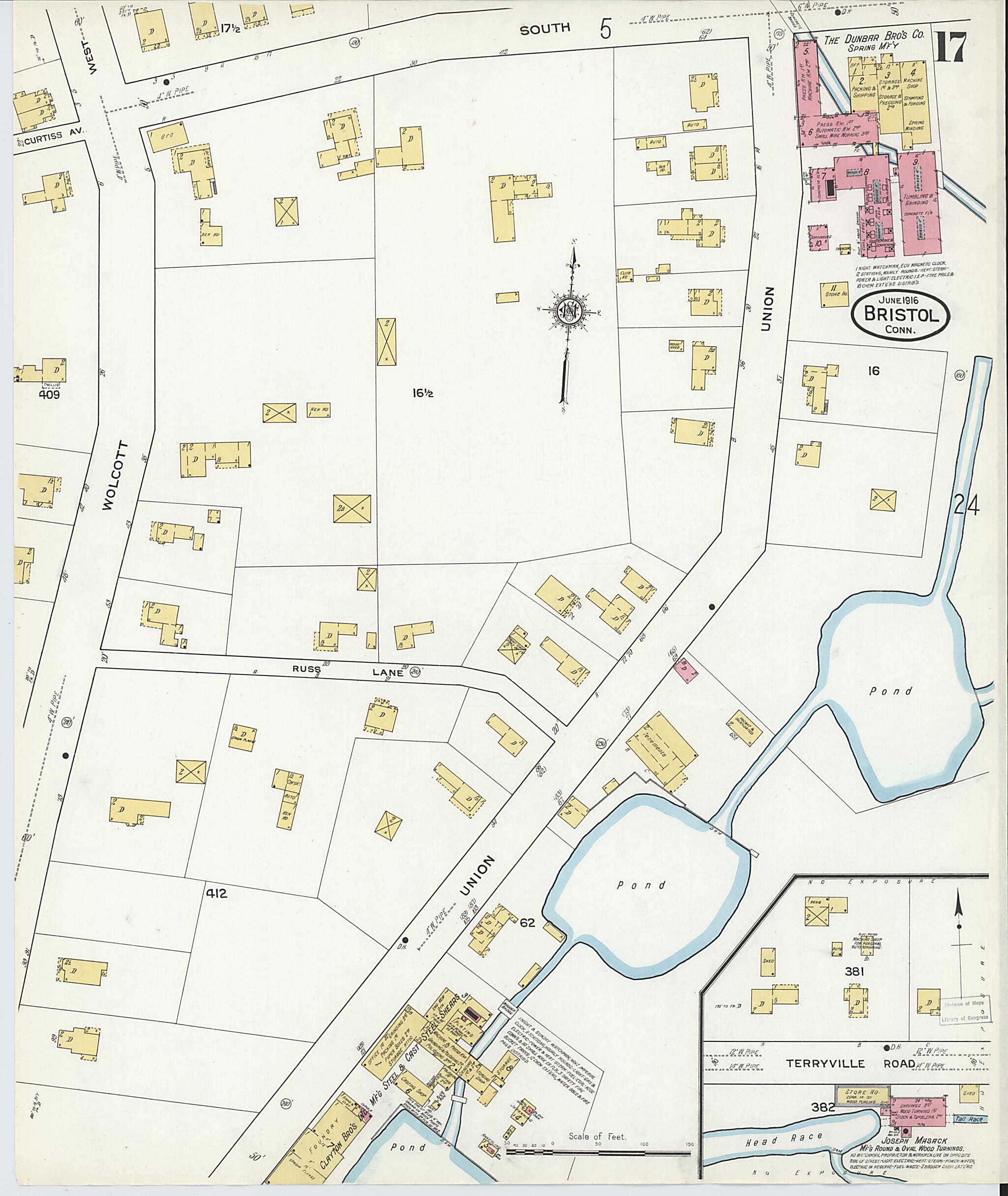 This old map of Bristol, Hartford County, Connecticut was created by Sanborn Map Company in 1916