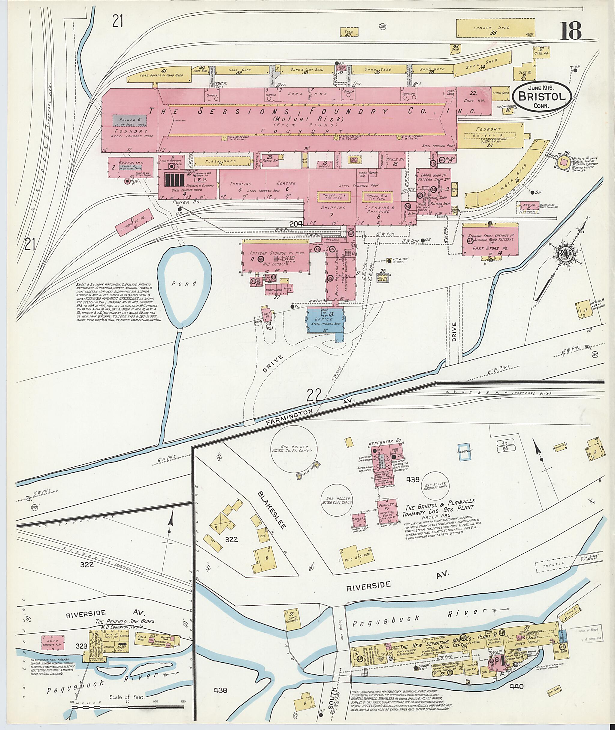 This old map of Bristol, Hartford County, Connecticut was created by Sanborn Map Company in 1916