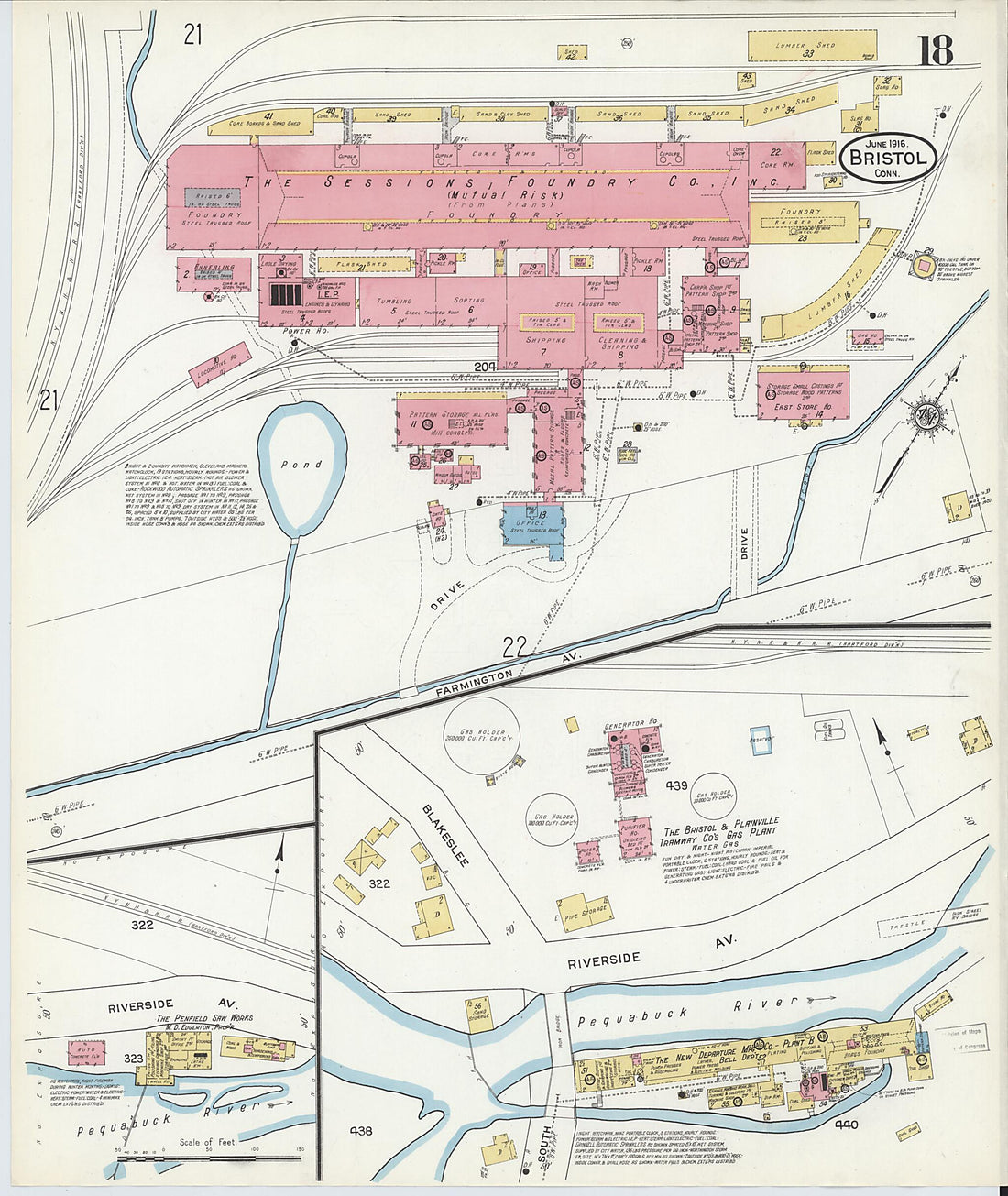 This old map of Bristol, Hartford County, Connecticut was created by Sanborn Map Company in 1916