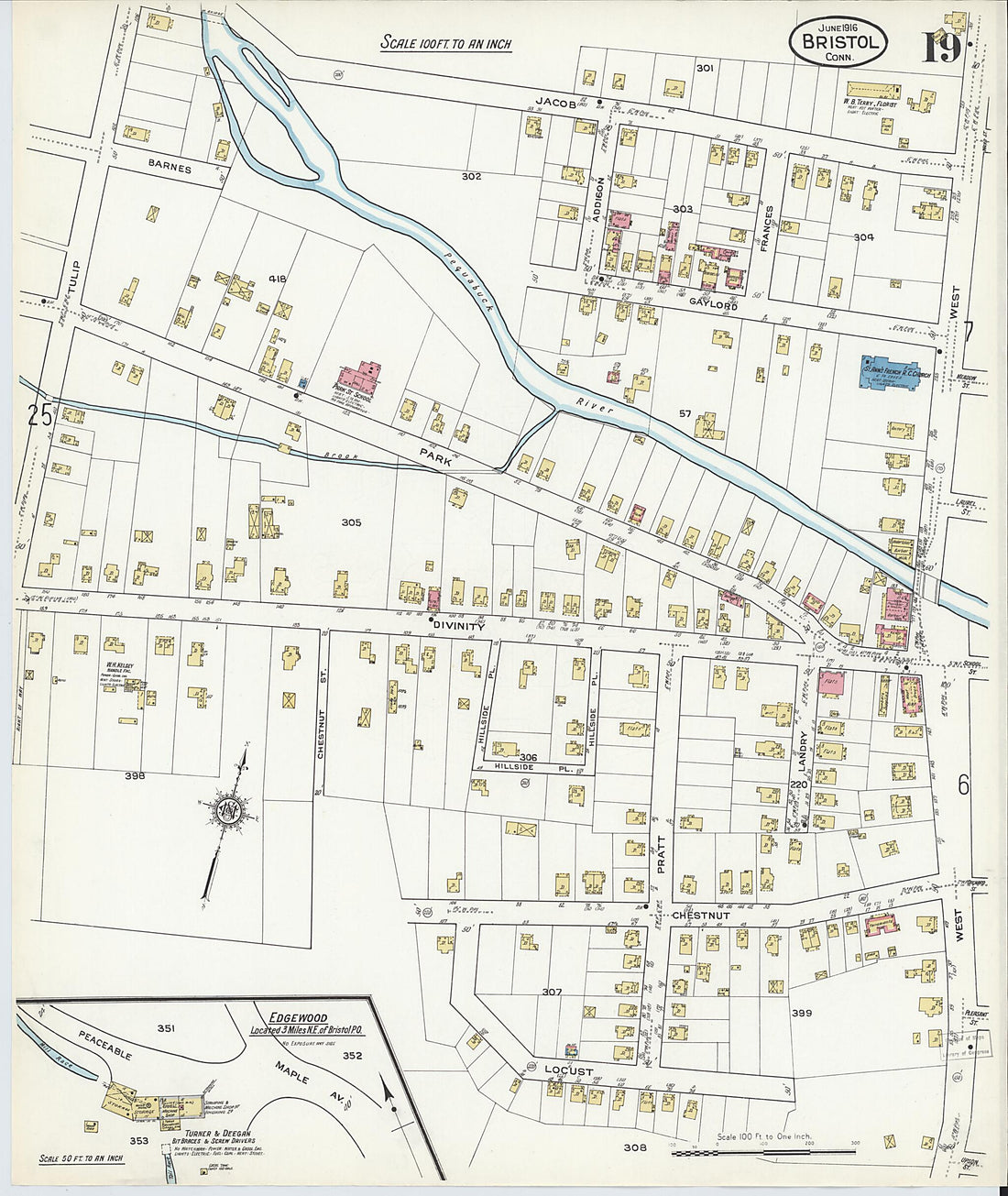 This old map of Bristol, Hartford County, Connecticut was created by Sanborn Map Company in 1916
