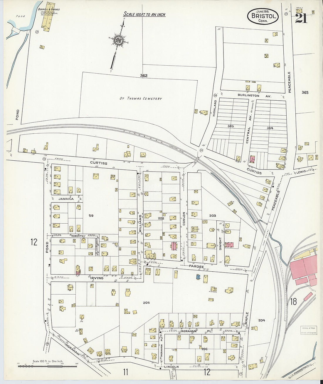 This old map of Bristol, Hartford County, Connecticut was created by Sanborn Map Company in 1916