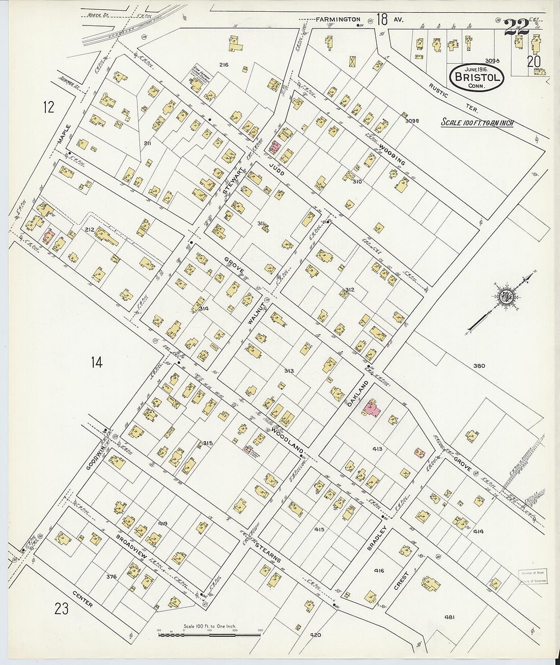 This old map of Bristol, Hartford County, Connecticut was created by Sanborn Map Company in 1916