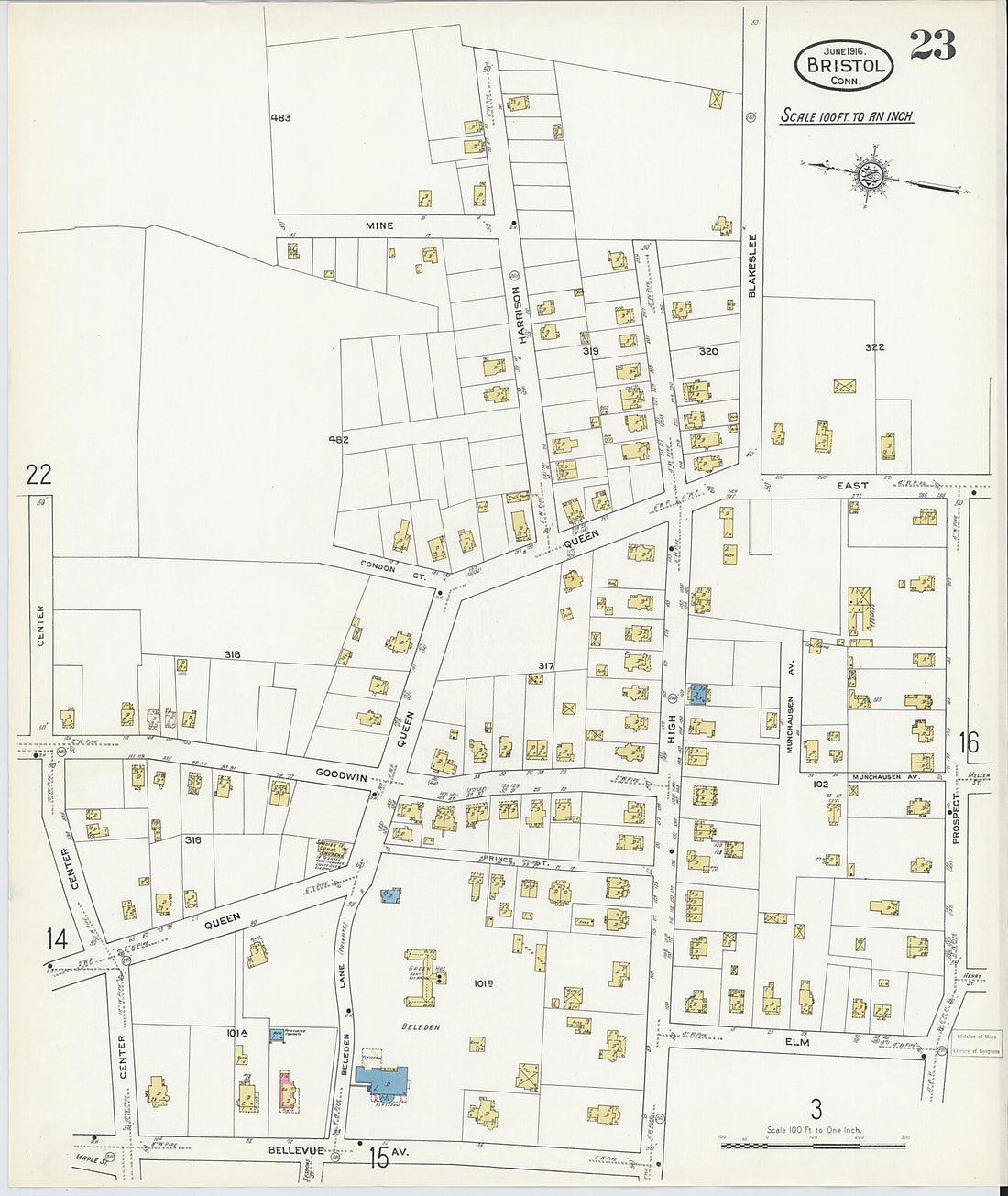 This old map of Bristol, Hartford County, Connecticut was created by Sanborn Map Company in 1916