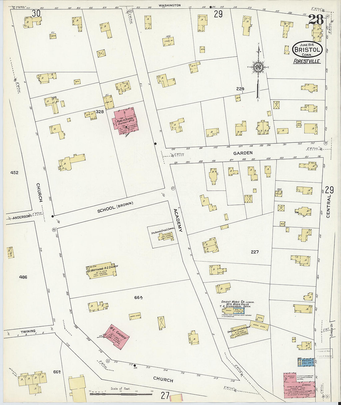 This old map of Bristol, Hartford County, Connecticut was created by Sanborn Map Company in 1916