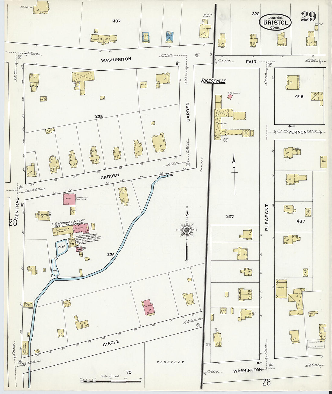 This old map of Bristol, Hartford County, Connecticut was created by Sanborn Map Company in 1916