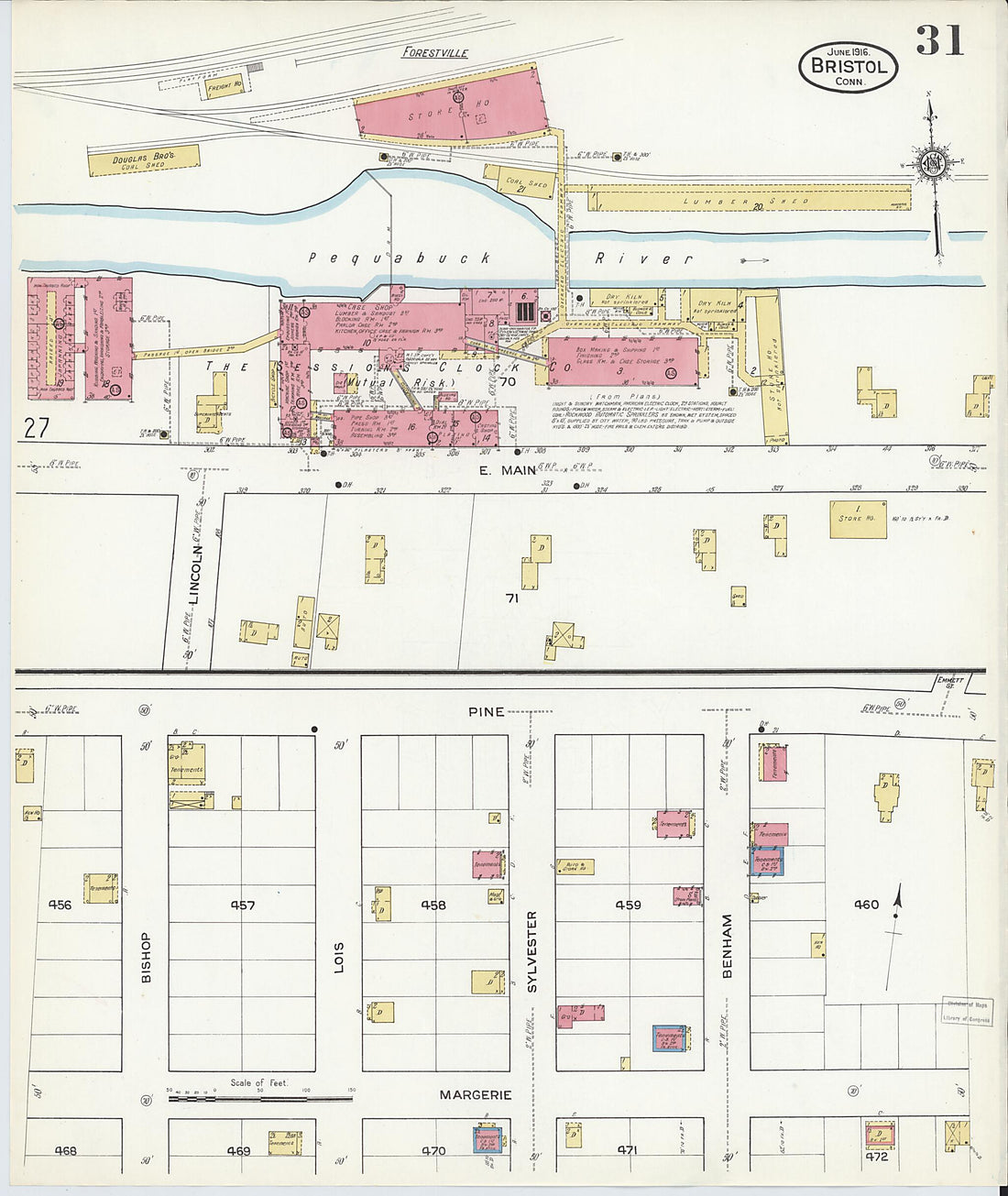 This old map of Bristol, Hartford County, Connecticut was created by Sanborn Map Company in 1916