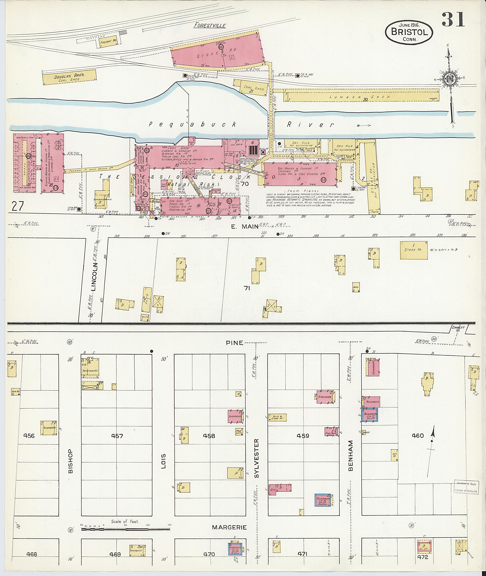 This old map of Bristol, Hartford County, Connecticut was created by Sanborn Map Company in 1916