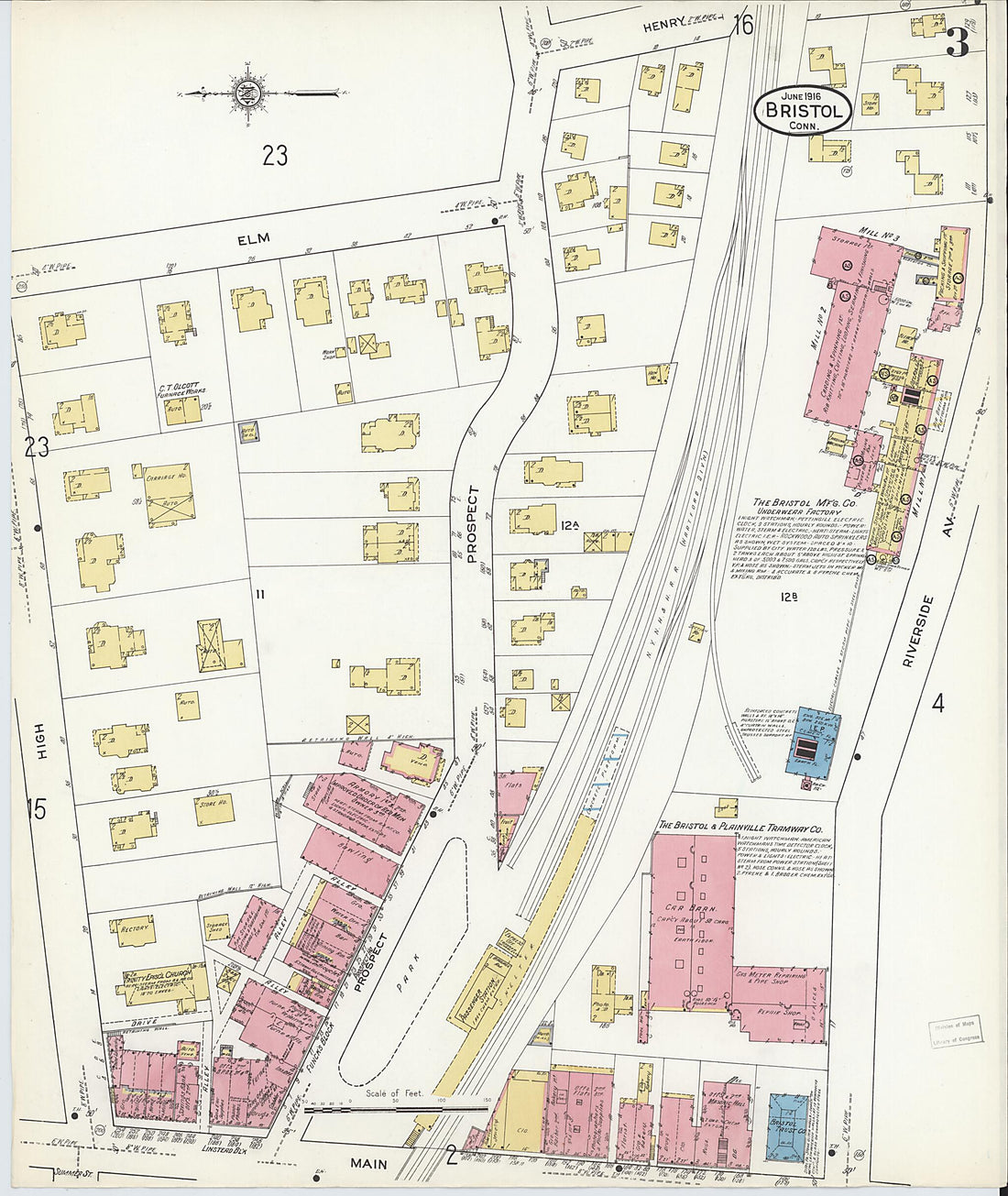 This old map of Bristol, Hartford County, Connecticut was created by Sanborn Map Company in 1916