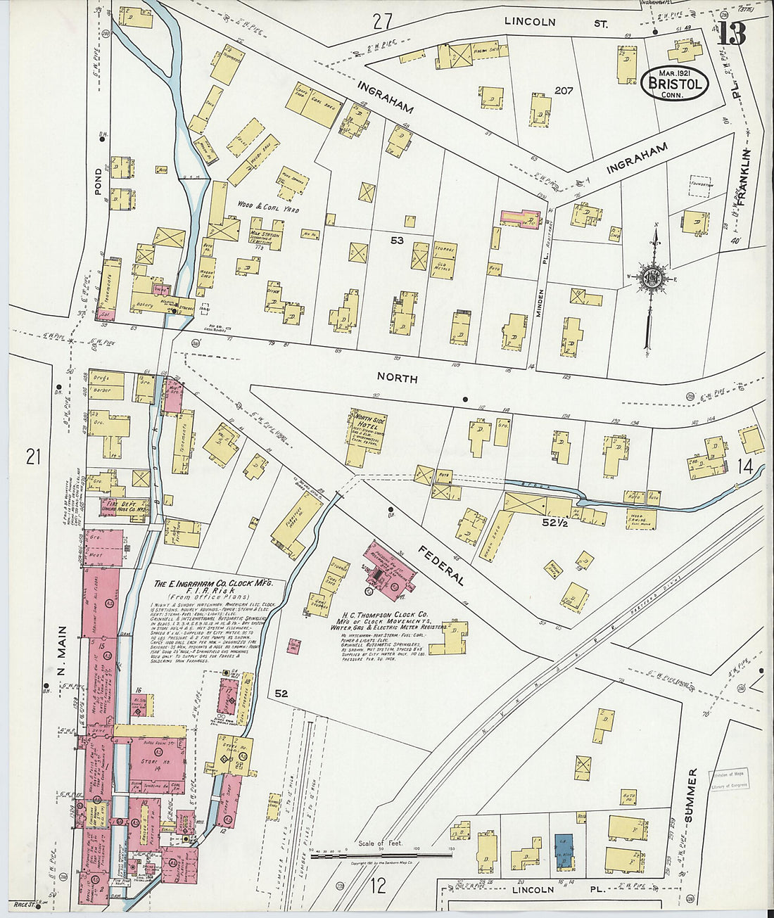 This old map of Bristol, Hartford County, Connecticut was created by Sanborn Map Company in 1921