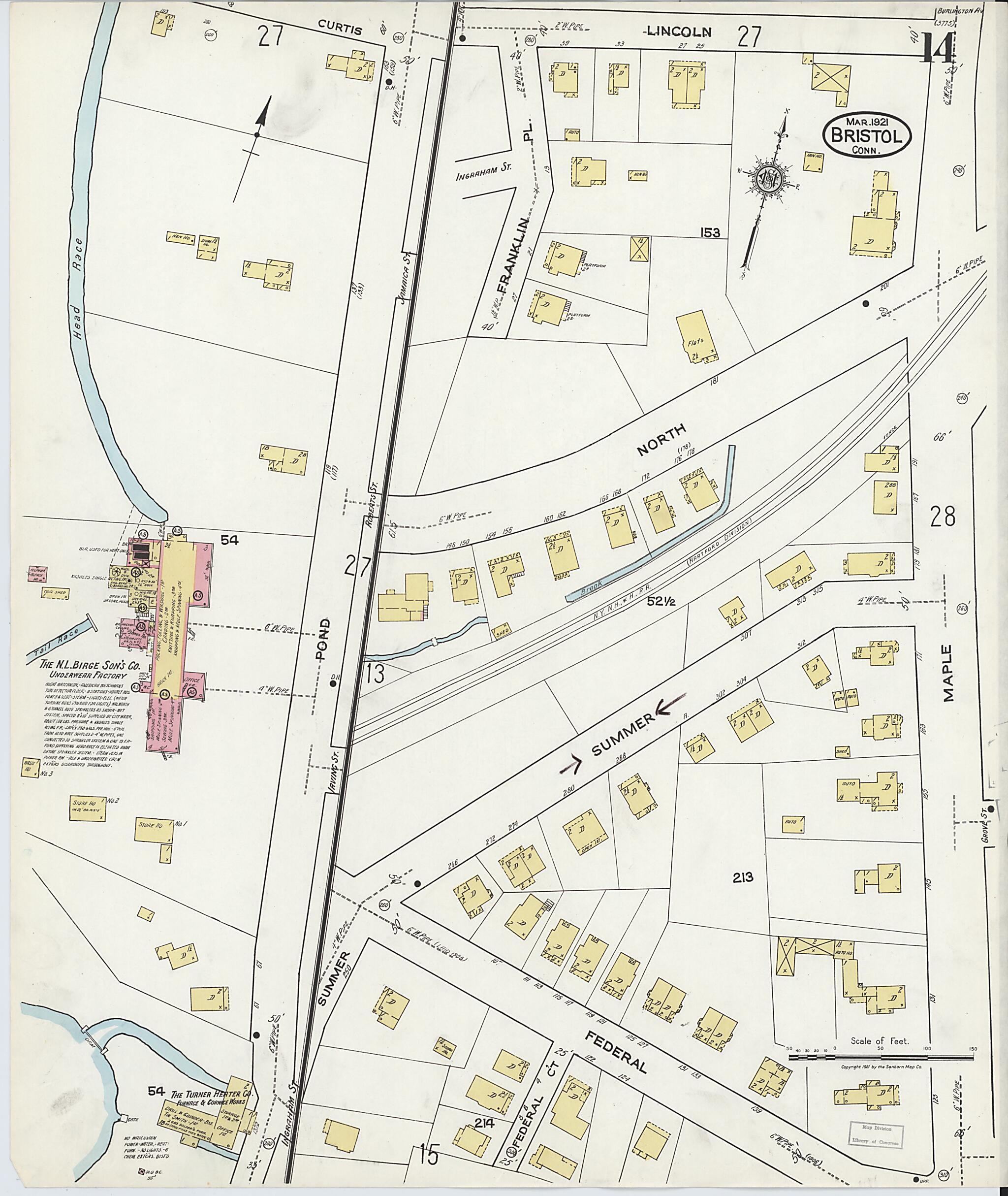 This old map of Bristol, Hartford County, Connecticut was created by Sanborn Map Company in 1921