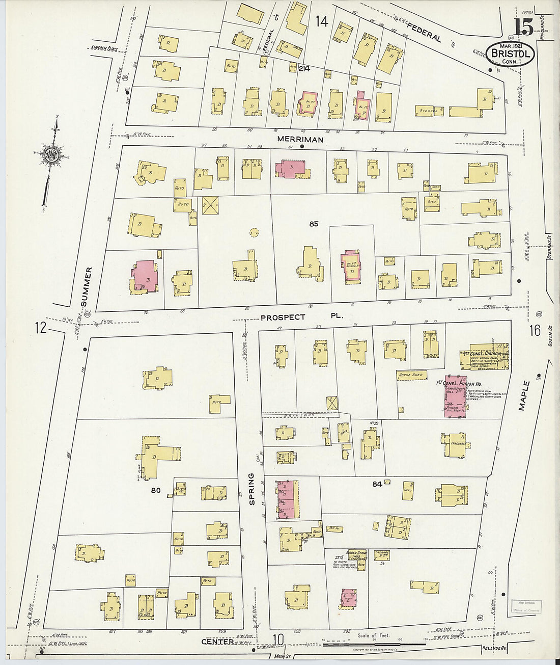 This old map of Bristol, Hartford County, Connecticut was created by Sanborn Map Company in 1921