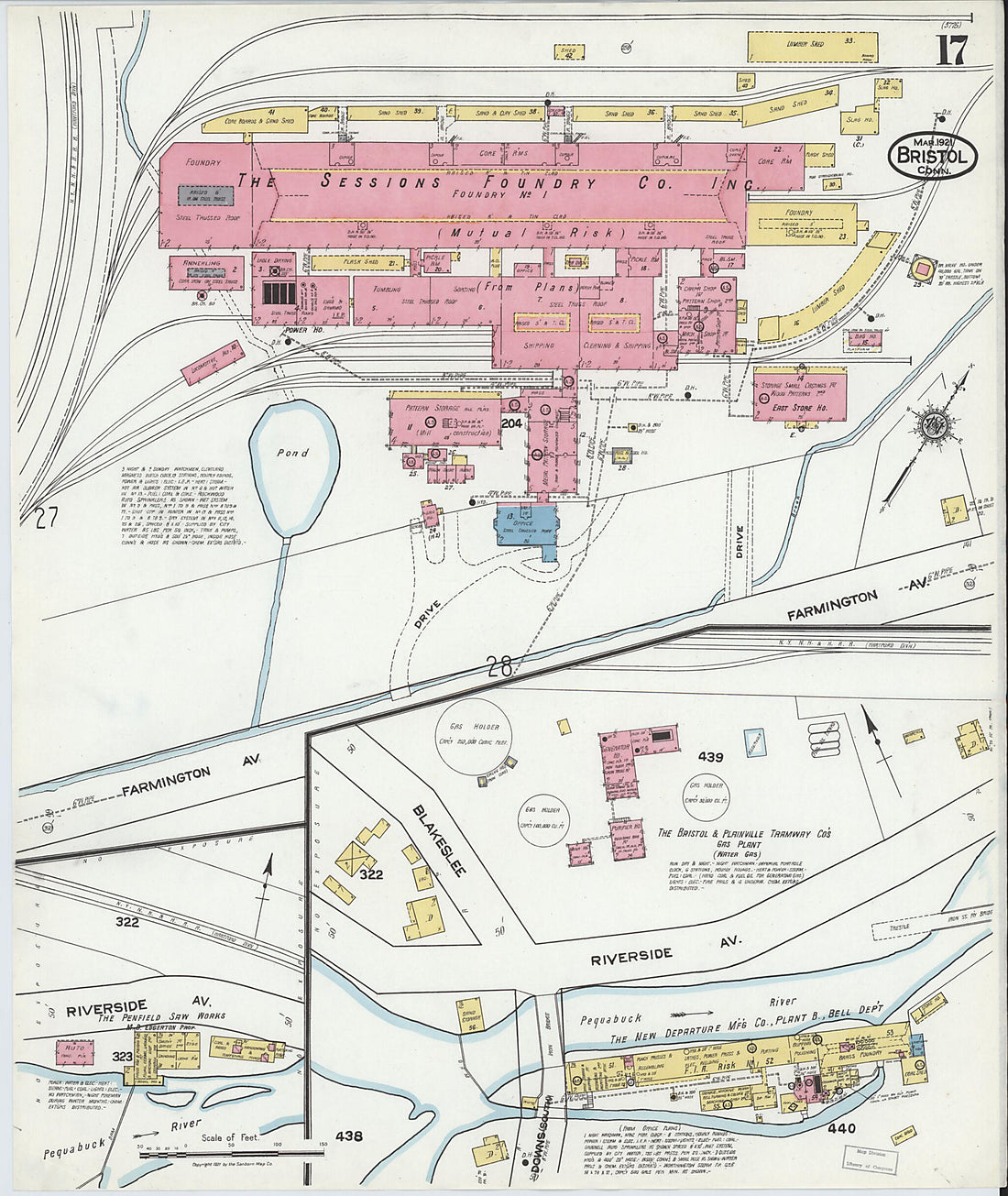 This old map of Bristol, Hartford County, Connecticut was created by Sanborn Map Company in 1921