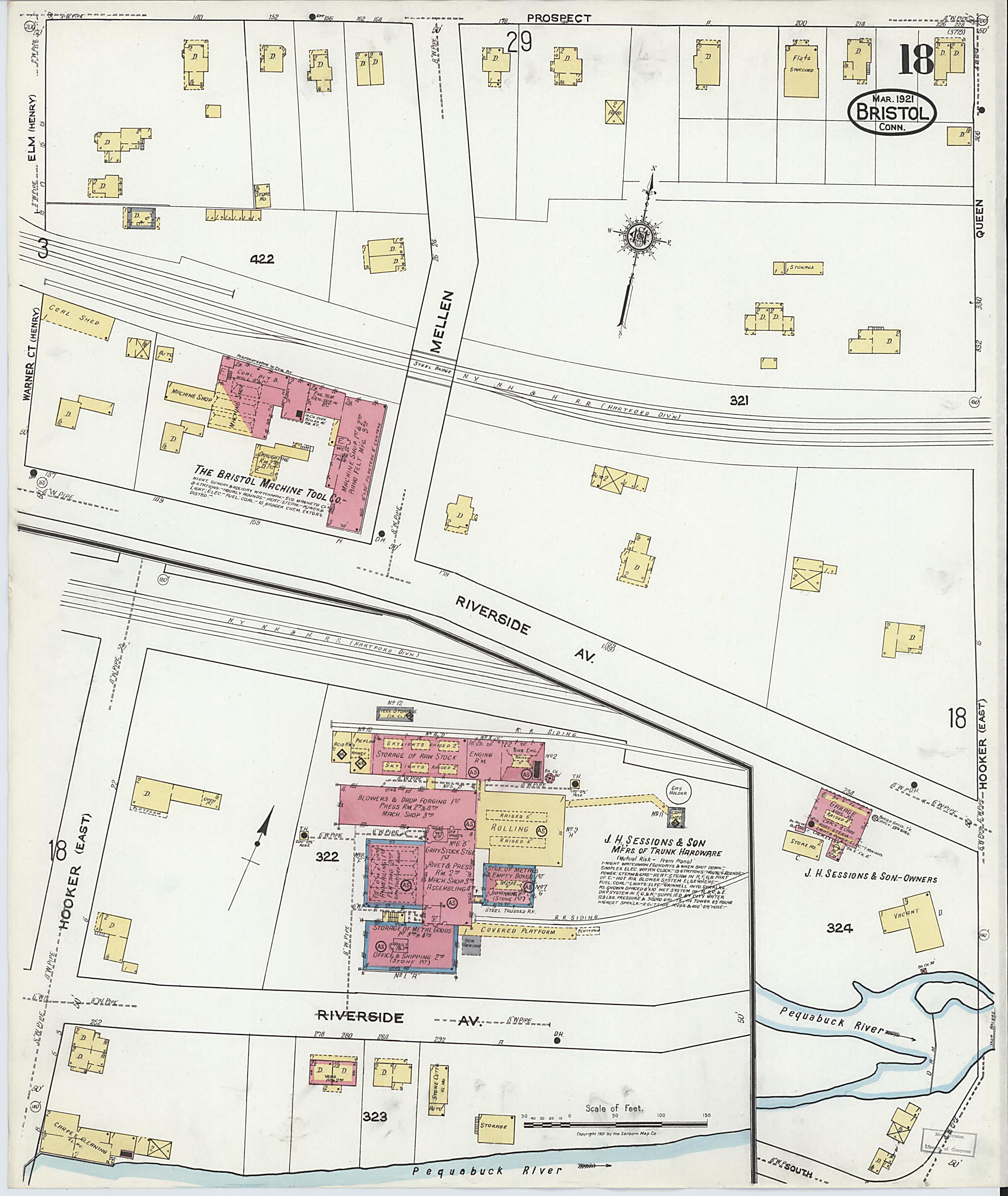 This old map of Bristol, Hartford County, Connecticut was created by Sanborn Map Company in 1921