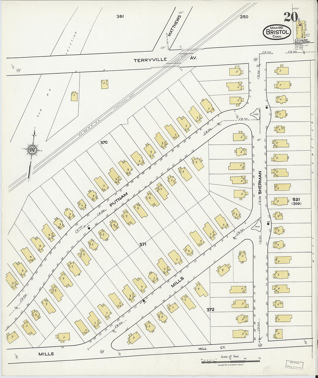 This old map of Bristol, Hartford County, Connecticut was created by Sanborn Map Company in 1921