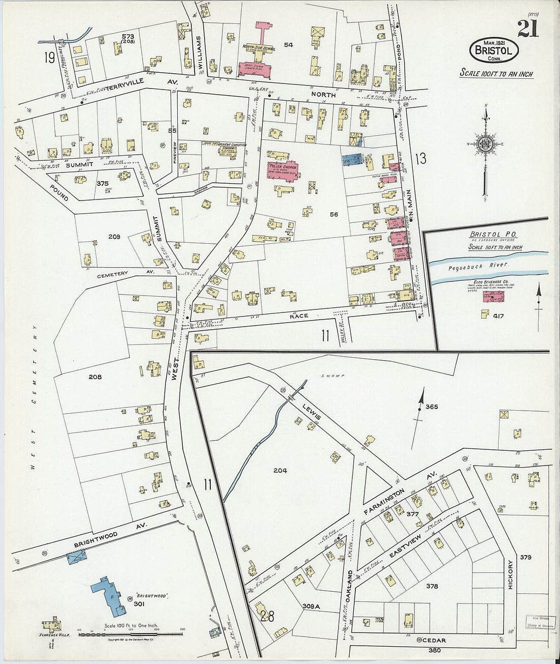 This old map of Bristol, Hartford County, Connecticut was created by Sanborn Map Company in 1921