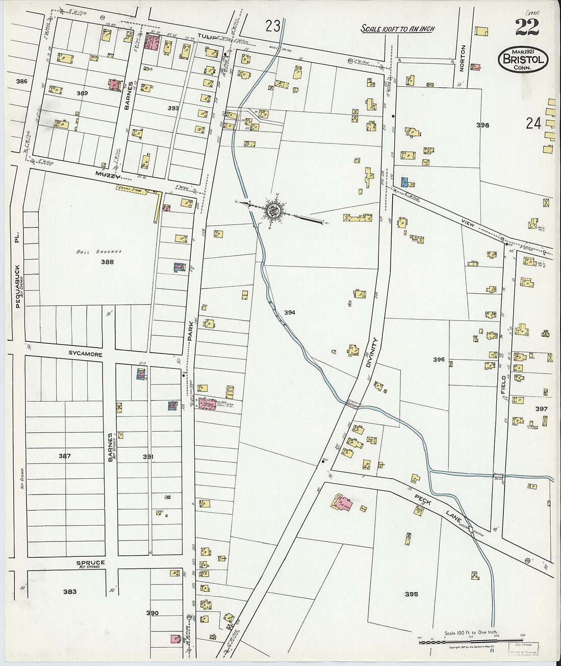 This old map of Bristol, Hartford County, Connecticut was created by Sanborn Map Company in 1921